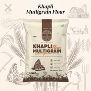Amrasa Khapli Multigrain Flour package with rustic illustrations in the background