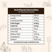 Nutritional information label with farming illustrations on a beige background