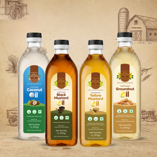 Set of 4- Yellow Mustard+ Black Mustard+ Groundnut+ Coconut Oil( 1 litre each)