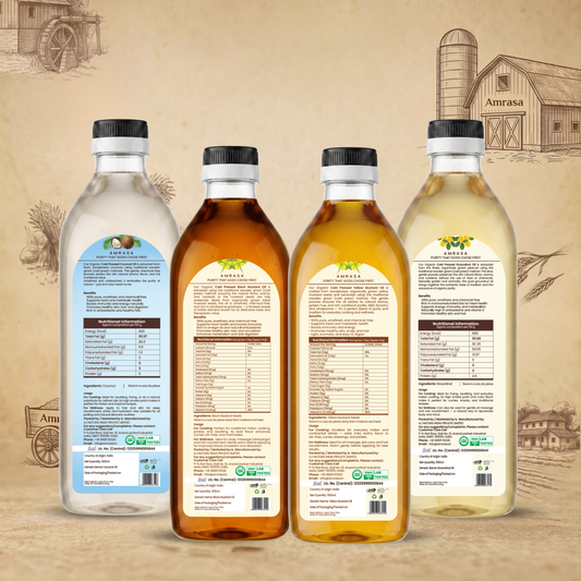 Set of 4- Yellow Mustard+ Black Mustard+ Groundnut+ Coconut Oil( 1 litre each)