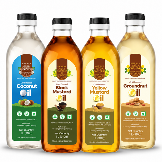 Set of 4- Yellow Mustard+ Black Mustard+ Groundnut+ Coconut Oil( 1 litre each)