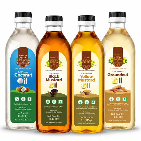 Set of 4- Yellow Mustard+ Black Mustard+ Groundnut+ Coconut Oil( 1 litre each)